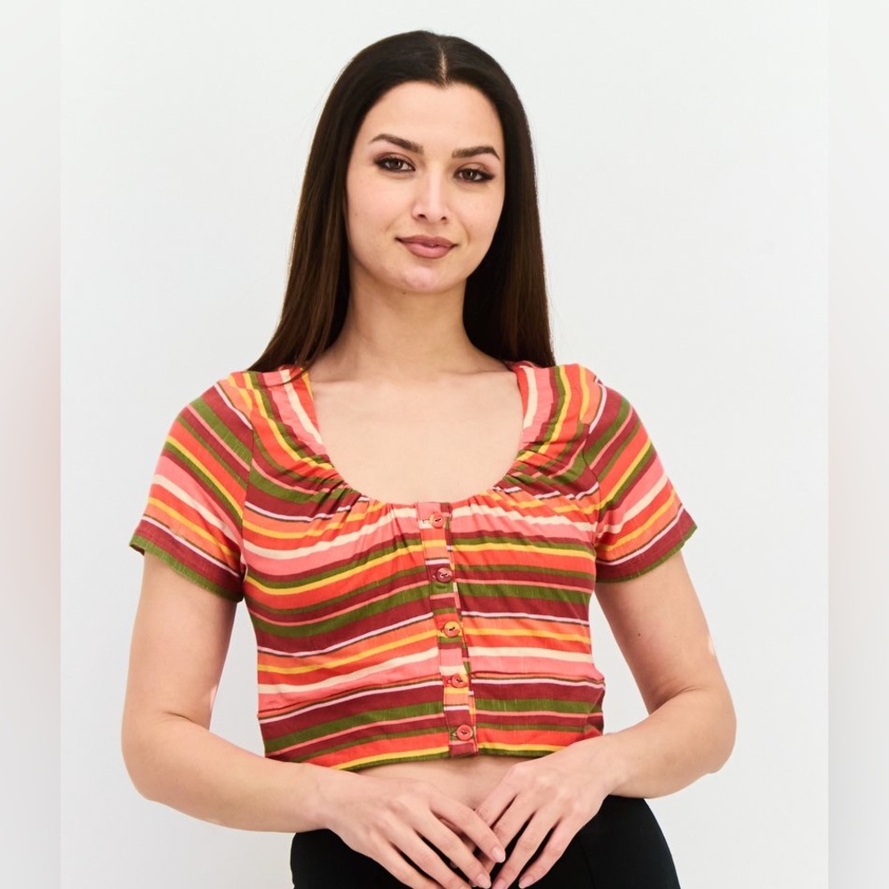 NEW BCBGeneration Striped Multicolor Button-Up Top